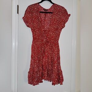 SHEIN Plunging Neck Knot Front Ditsy Floral Dress